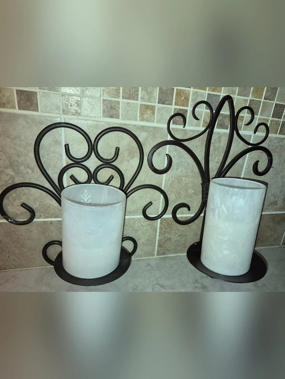 Pair of black Wrought Iron Scroll Candle Wall Sconces